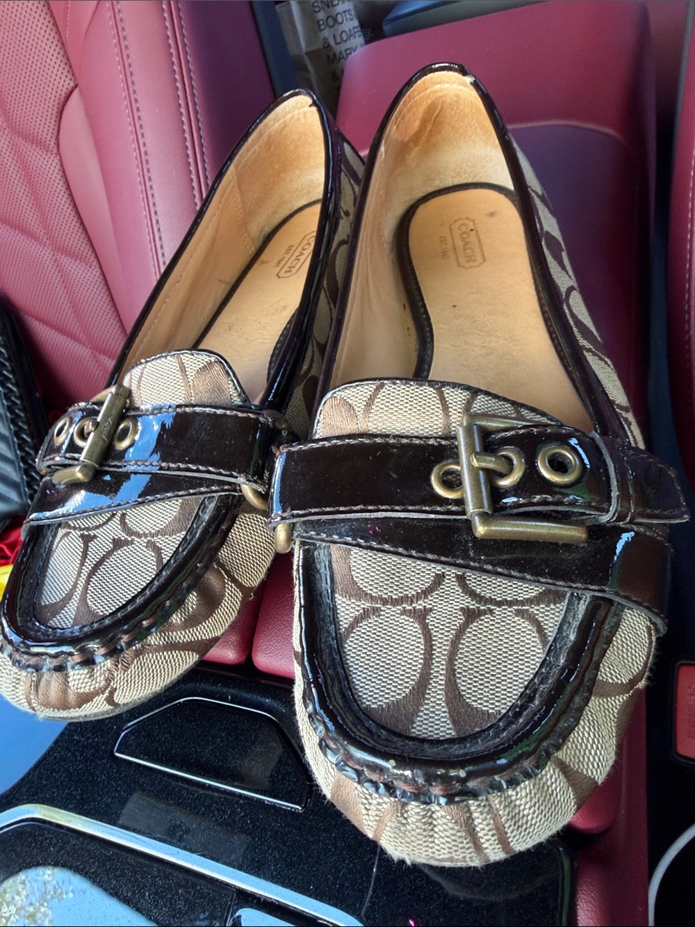 Coach Brown Signature Canvas Buckle Loafers